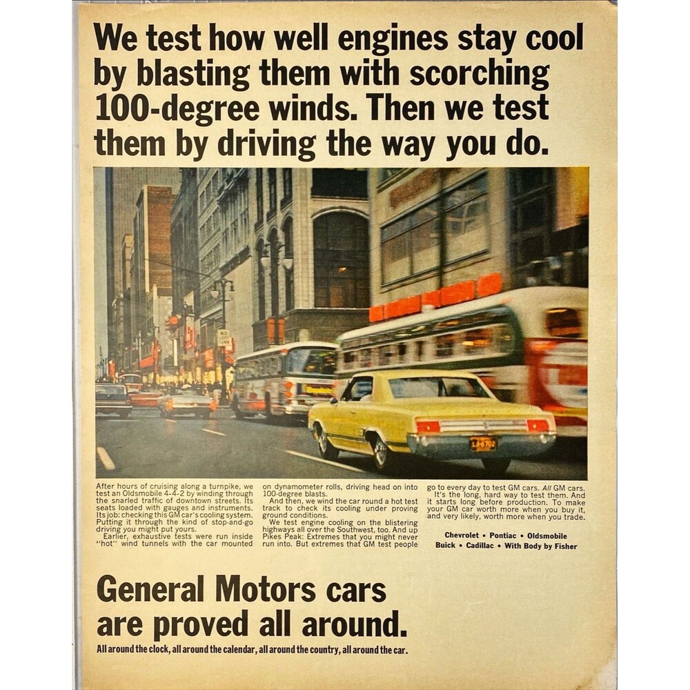 General Motors "Cars are Proved All Around" Vintage Print Ad 1965